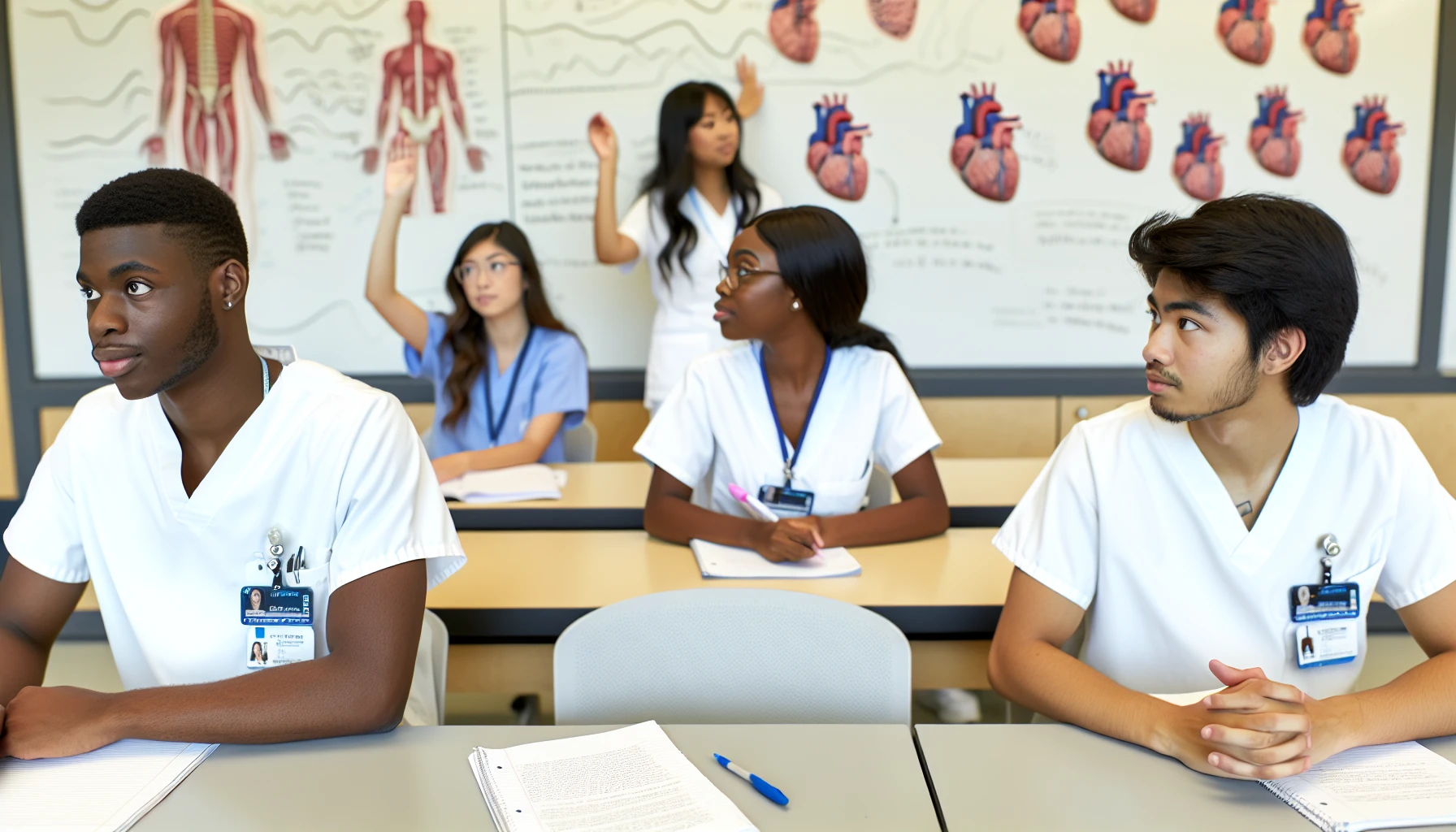 A group of nursing students in a classroom setting
